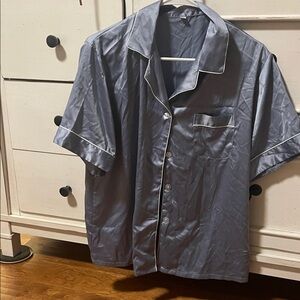 Steele Blue Short Sleeve Button-Up Pajama Set